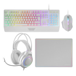 Mars Gaming MCP124PROWES MCP124PRO, Combo Gaming 4en1, Teclado RGB H-Mech con Reposamuñecas, Ratón RGB 3200DPI y Switches