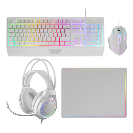 Mars Gaming MCP124PROWES MCP124PRO, Combo Gaming 4en1, Teclado RGB H-Mech con Reposamuñecas, Ratón RGB 3200DPI y Switches