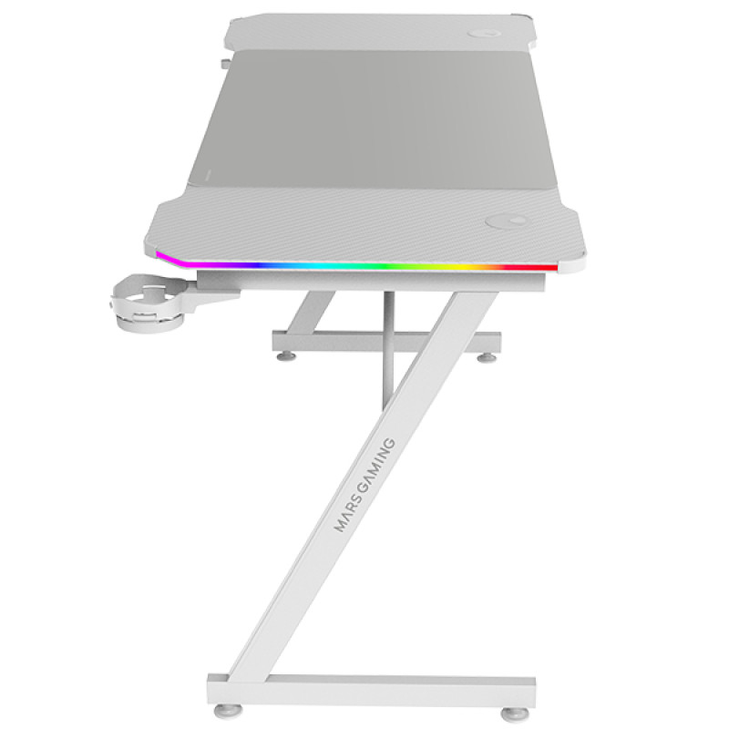 Mars Gaming MGDX140RGBW MGD-X140RGB, Mesa Gaming Ergonómica, Iluminación ARGB con Mando, Fibra de Carbono, Alfombrilla XXL,