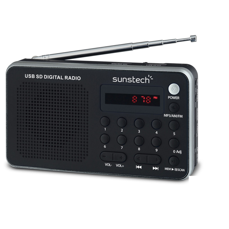 Sunstech RPDS32SL Portable digital AM/FM radio silver, Portátil, Analógica, AM, FM, PLL, 1,4 W, MP3, WMA, LED