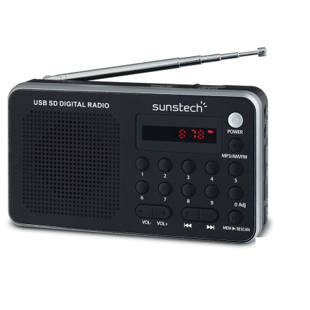 Sunstech RPDS32SL Portable digital AM/FM radio silver, Portátil, Analógica, AM, FM, PLL, 1,4 W, MP3, WMA, LED