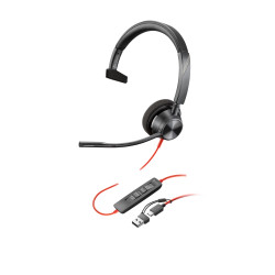 HP Poly 8X215AA Auriculares monoaurales Poly Blackwire 3310 USB-C + Adaptador USB-C/A, Alámbrico, Business/Everyday, 103 g,