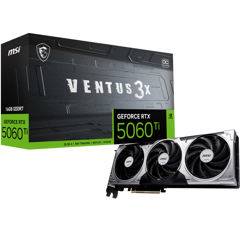 MSI GEFORCE RTX 5060 TI 16G VENTUS 3X OC VENTUS GeForce RTX 5060 TI 16G 3X OC, GeForce RTX 5060 Ti, 16 GB, GDDR7, 128 bit, 7680