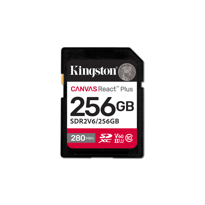 Kingston Technology SDR2V6/256GB 256GB Canvas React Plus SDXC UHS-II 280R/150W U3 V60 for Full HD/4K, 256 GB, SDXC, Clase 10,