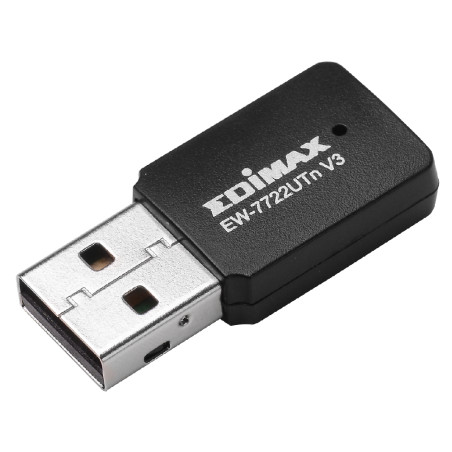 Edimax EW-7722UTN V3 N300, Alámbrico, USB, WLAN, Wi-Fi 4 (802.11n), 300 Mbit/s, Negro