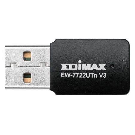 Edimax EW-7722UTN V3 N300, Alámbrico, USB, WLAN, Wi-Fi 4 (802.11n), 300 Mbit/s, Negro