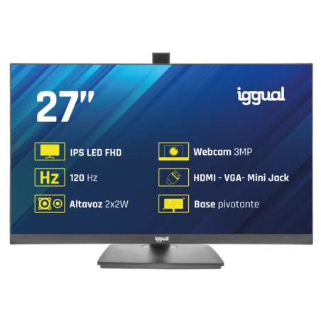 iggual IGG320013 Monitor 27" IPS FHD 120Hz VGA HDMI webcam, 68,6 cm (27"), 1920 x 1080 Pixeles, Full HD, LED, 1 ms, Negro
