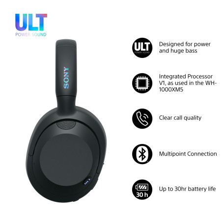 Sony WHULT900NB WHULT900NB, Inalámbrico y alámbrico, 5 - 20000 Hz, Llamadas/Música, 255 g, Auriculares, Negro
