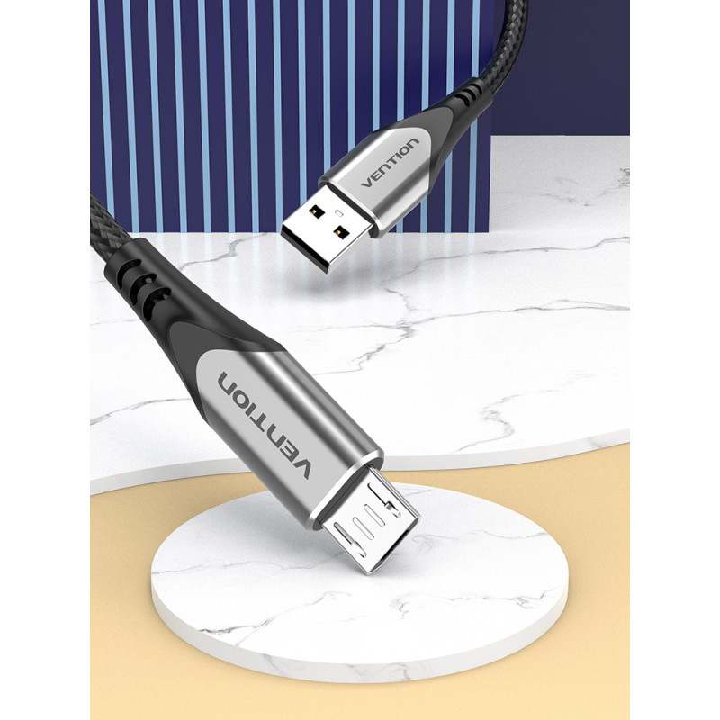 Vention COAHF Cable USB 2.0 3A COAHF/ USB Macho - MicroUSB Macho/ 1m/ Gris, 1 m, USB A, Micro-USB B, USB 2.0, 0,48 Gbit/s, Negro