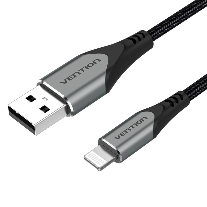 Vention LABHF Cable USB 2.0 Lightning LABHF/ USB Macho - Lightning Macho/ 1m/ Gris, 1 m, Lightning, USB A, Macho, Macho,