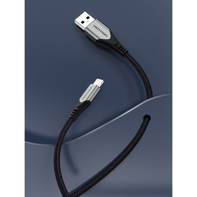 Vention LABHF Cable USB 2.0 Lightning LABHF/ USB Macho - Lightning Macho/ 1m/ Gris, 1 m, Lightning, USB A, Macho, Macho,