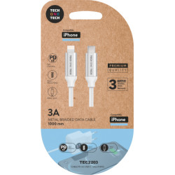 TECH ONE TECH TEC2203 TEC2203, 1 m, Lightning, USB C, Macho, Macho, Blanco