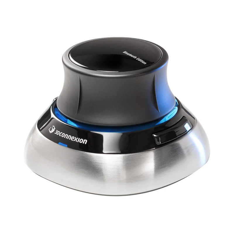 3Dconnexion 3DX-700115 SpaceMouse, Ambidextro, 6DoF, RF Wireless + Bluetooth + USB Type-A, Negro, Azul, Plata