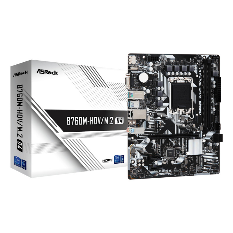 Asrock 90-MXBL40-A0UAYZ B760M-HDV/M.2 D4, Intel, LGA 1700, Intel® Core™ i3, Intel® Core™ i5, Intel® Core™ i7, Intel®