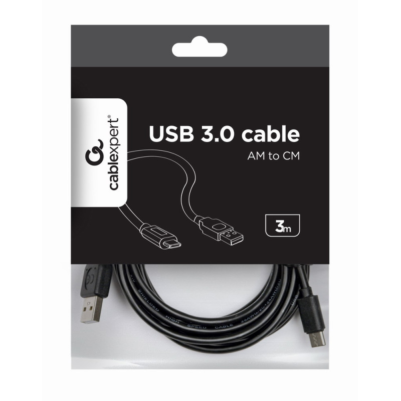 Gembird CCP-USB2-AMCM-10 CCP-USB2-AMCM-10, 3 m, USB A, USB C, USB 2.0, Macho/Macho, Negro