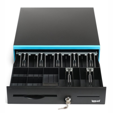 iggual IGG317938 Cajón Portamonedas IRON-30B 42cm 5+7/7+5, Cajón de efectivo automático y manual, Plástico, Acero, Negro,