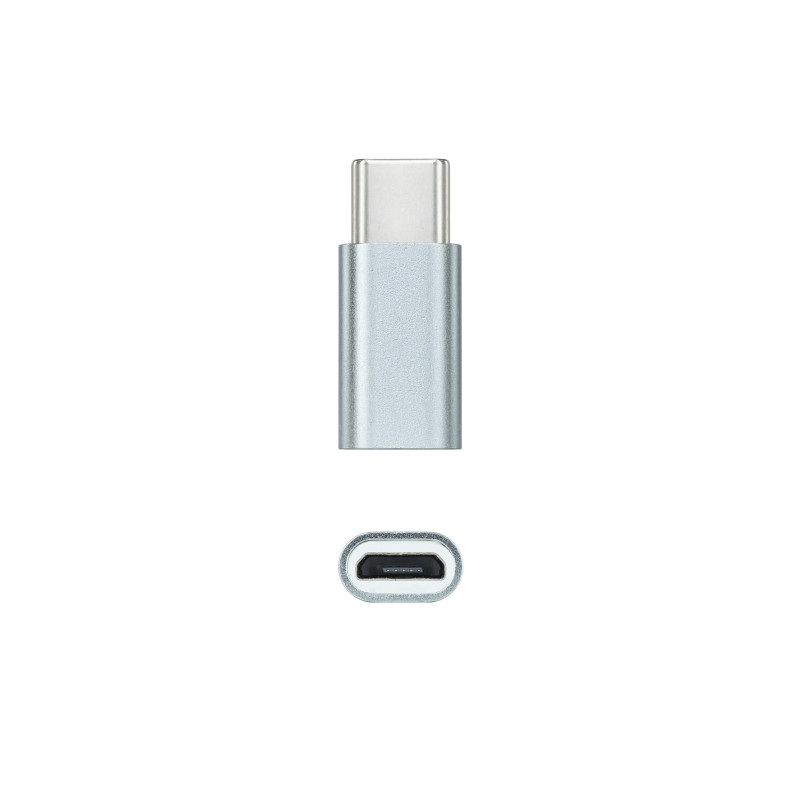 Nanocable 10.02.0011 Adaptador USB-C a Micro USB, USB-C/M-Micro B/H, Aluminio, Gris, USB C, Micro USB, Gris