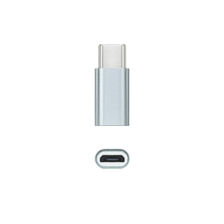 Nanocable 10.02.0011 Adaptador USB-C a Micro USB, USB-C/M-Micro B/H, Aluminio, Gris, USB C, Micro USB, Gris