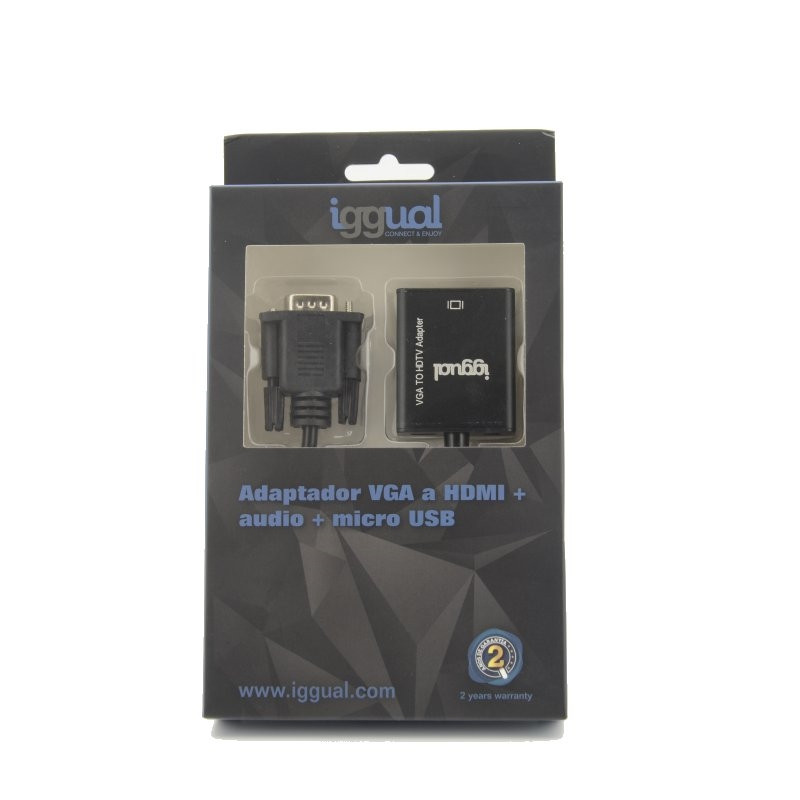 iggual IGG317297 Adaptador VGA a HDMI + audio + microUSB, 0,25 m, VGA (D-Sub), HDMI, Macho, Hembra, Derecho