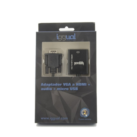 iggual IGG317297 Adaptador VGA a HDMI + audio + microUSB, 0,25 m, VGA (D-Sub), HDMI, Macho, Hembra, Derecho