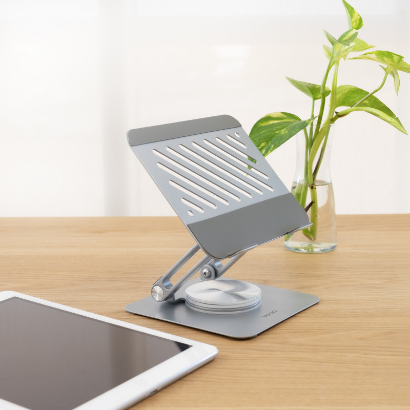 TooQ PH-NARVI-S Soporte de Sobremesa con rotación 360° y ajustable para dispositivos de hasta 13”, Color Plata, Soporte