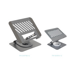 TooQ PH-NARVI-G Soporte Elevador con rotación 360° y ajustable, para dispositivos de hasta 13”, Color Gris Oscuro, Soporte 2