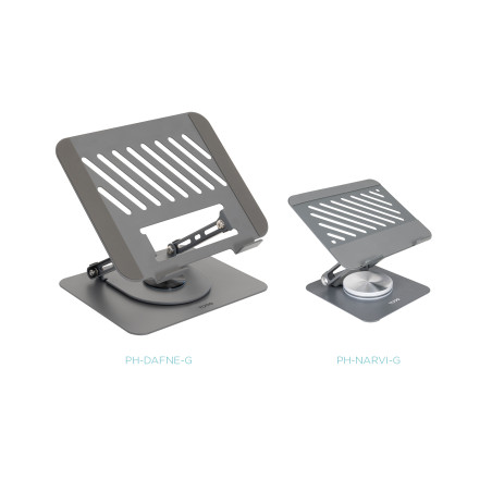 TooQ PH-NARVI-G Soporte Elevador con rotación 360° y ajustable, para dispositivos de hasta 13”, Color Gris Oscuro, Soporte