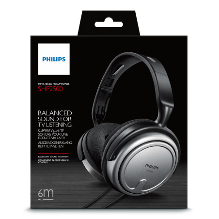Philips SHP2500/10 Auriculares interior con cable para TV SHP2500/10, Alámbrico, 15 - 22000 Hz, TV, 909 g, Auriculares, Negro,