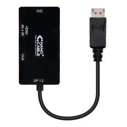 Nanocable 10.16.3301-BK Conversor Displayport a VGA / HDMI, 3 en 1, DP 1.2/M-VGA/H-HDMI/H 4K, Negro, 15 cm, 0,15 m, Negro,