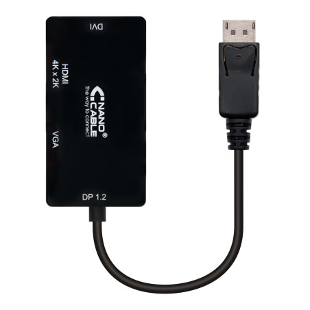 Nanocable 10.16.3301-BK Conversor Displayport a VGA / HDMI, 3 en 1, DP 1.2/M-VGA/H-HDMI/H 4K, Negro, 15 cm, 0,15 m, Negro,