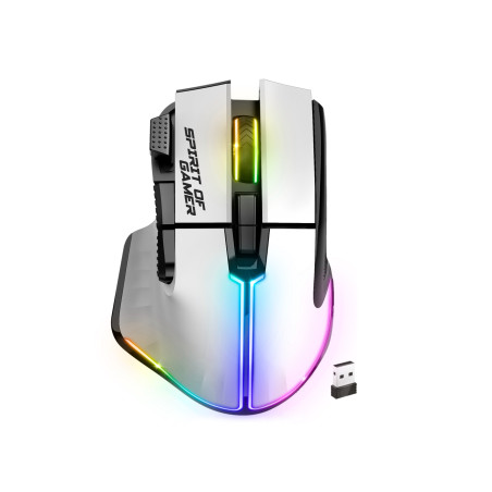 Spirit of Gamer S-PM5RFWT PRO M5 ARTIC WIRELESS, mano derecha, Óptico, RF Wireless + Bluetooth + USB Type-C, 8000 DPI, Blanco