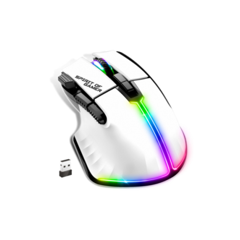 Spirit of Gamer S-PM5RFWT PRO M5 ARTIC WIRELESS, mano derecha, Óptico, RF Wireless + Bluetooth + USB Type-C, 8000 DPI, Blanco