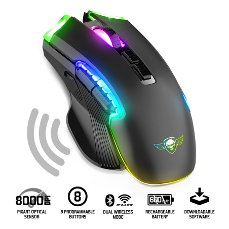 Spirit of Gamer S-EM70RF ELITE M70, mano derecha, Óptico, RF Wireless + Bluetooth, 4800 DPI, Negro