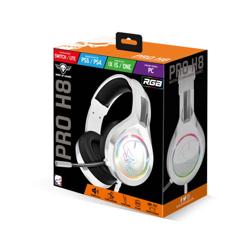Spirit of Gamer MIC-PH8WT MIC-PH3SW2, Alámbrico, 20 - 20000 Hz, Llamadas/Música, 250 g, Auriculares, Negro, Blanco