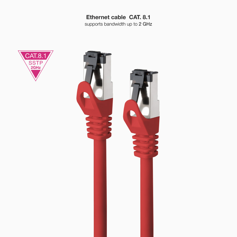 Nanocable 10.20.2002-R Cable de Red Latiguillo Cat.8.1 2GHz LSZH SSTP AWG26, Rojo, 2 m, 2 m, Cat8.1, S/FTP (S-STP), RJ-45,