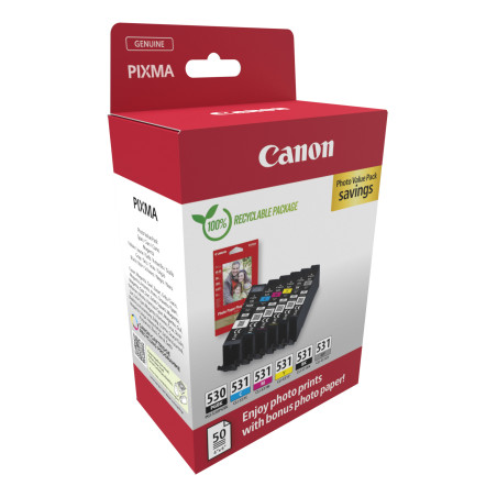 Canon 6117C004 PGI-530/CLI-531 PVP, Negro, Cian, Gris, Magenta, Foto negro, Amarillo, 6 pieza(s), Pack formato ahorro para