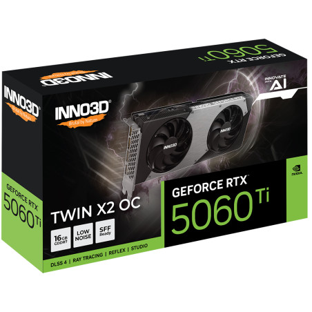 INNO3D N506T2-16D7X-191073N GeForce RTX 5060 Ti TWIN X2 OC, GeForce RTX 5060 Ti, 16 GB, GDDR7, 128 bit, 7680 x 4320 Pixeles,