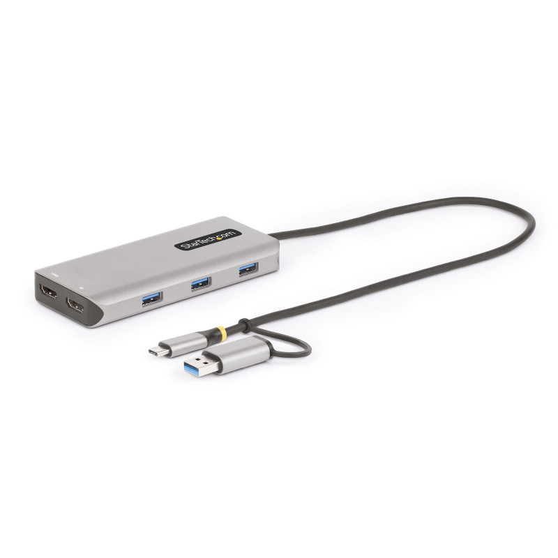 StarTech.com 167B-USBC-MULTIPORT Adaptador Multipuertos USB-C - HDMI Doble (4K30Hz/1080p60Hz) - Hub Ladrón 3x USB-A - Mini