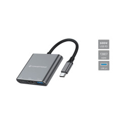 Conceptronic DONN18G DONN18G, Alámbrico, USB 3.2 Gen 1 (3.1 Gen 1) Type-C, 100 W, Gris, 5 Gbit/s, 4K Ultra HD