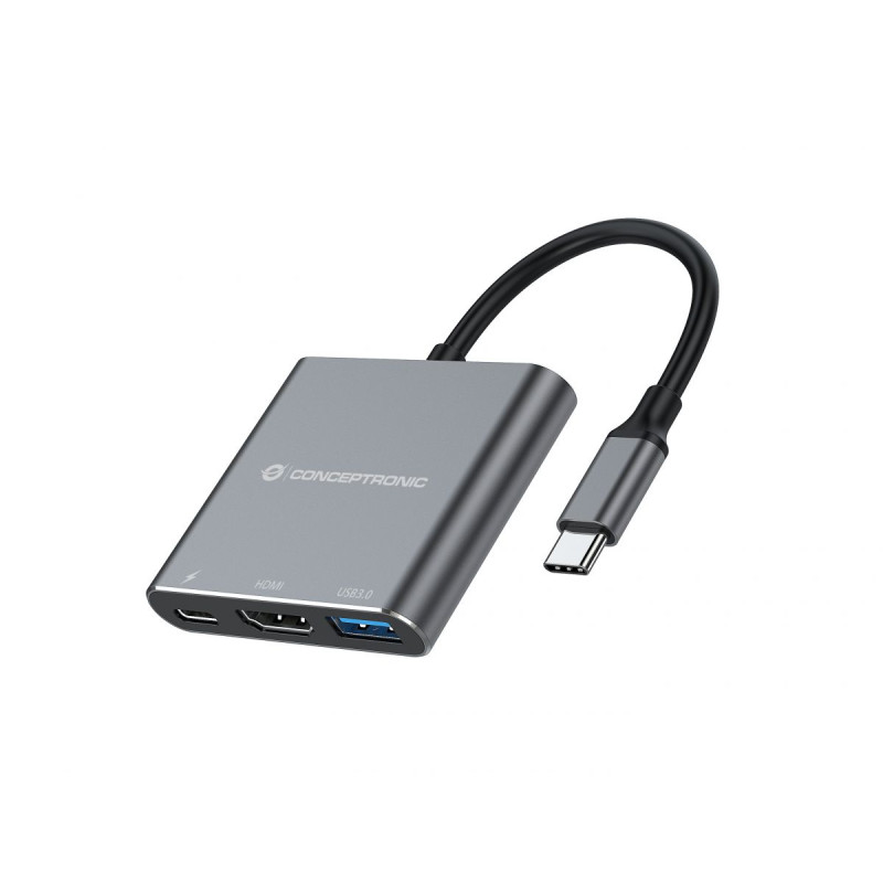 Conceptronic DONN18G DONN18G, Alámbrico, USB 3.2 Gen 1 (3.1 Gen 1) Type-C, 100 W, Gris, 5 Gbit/s, 4K Ultra HD