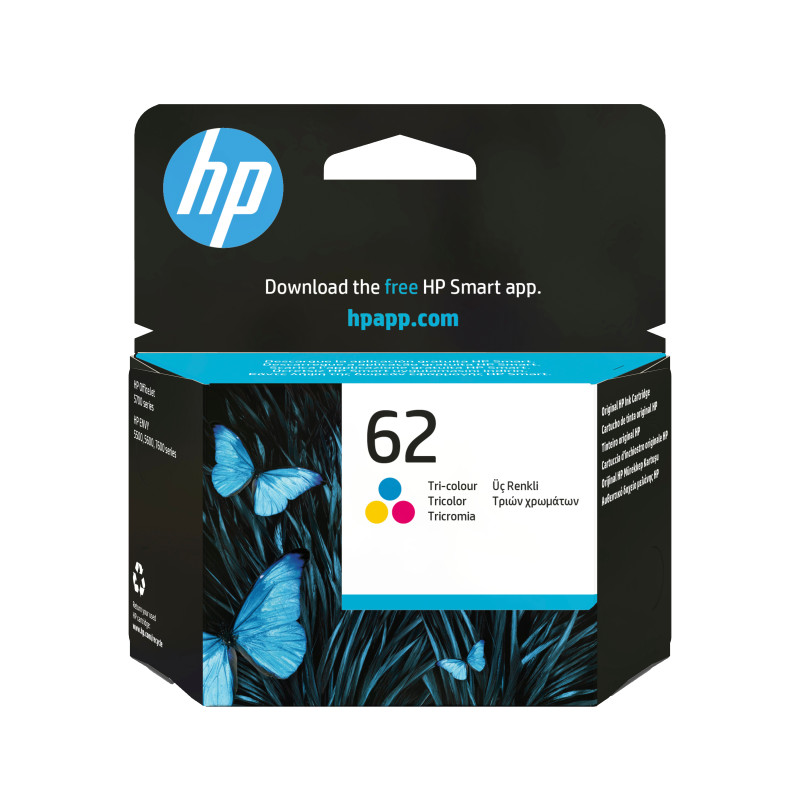 HP C2P06AE Cartucho de tinta original 62 tricolor, Estándar, Cian, Magenta, Amarillo, Tinta a base de colorante, 4,5 ml, 1