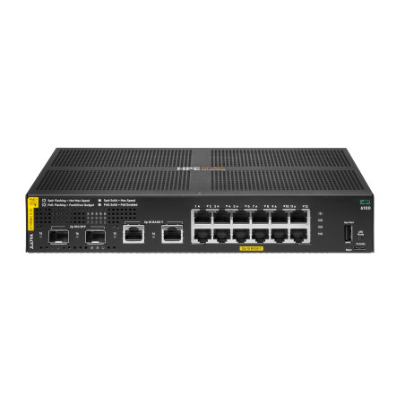 HPE JL679A Aruba Networking CX 6100 12G Class4 PoE 2G/2SFP+ 139W Switch, Gestionado, L3, Gigabit Ethernet (10/100/1000),