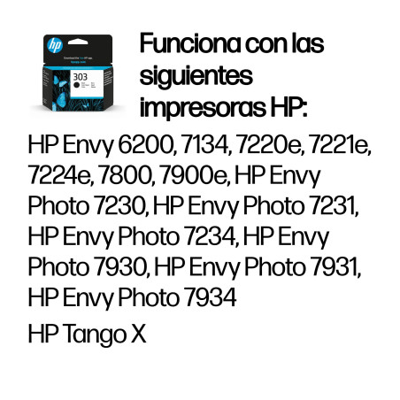 HP T6N02AE Cartucho de tinta Original 303 negro, Estándar, Negro, Tinta a base de pigmentos, 1 pieza(s), 200 páginas, Pack