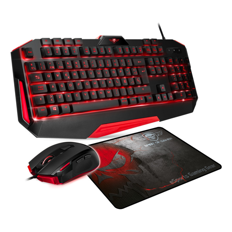 Spirit of Gamer SOG-3IN1-ES Pro MK3, Alámbrico, USB, Interruptor de membrana, QWERTY, LED, Negro