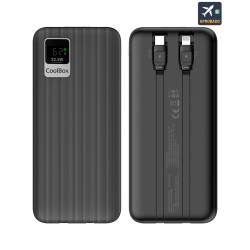 CoolBox COO-PB10K-DP10 POWERBANK DP10 10000MAH LCD+CABLES INTEGRADOS USB-C+LIGHTING NEGRO CARGA RAPIDA