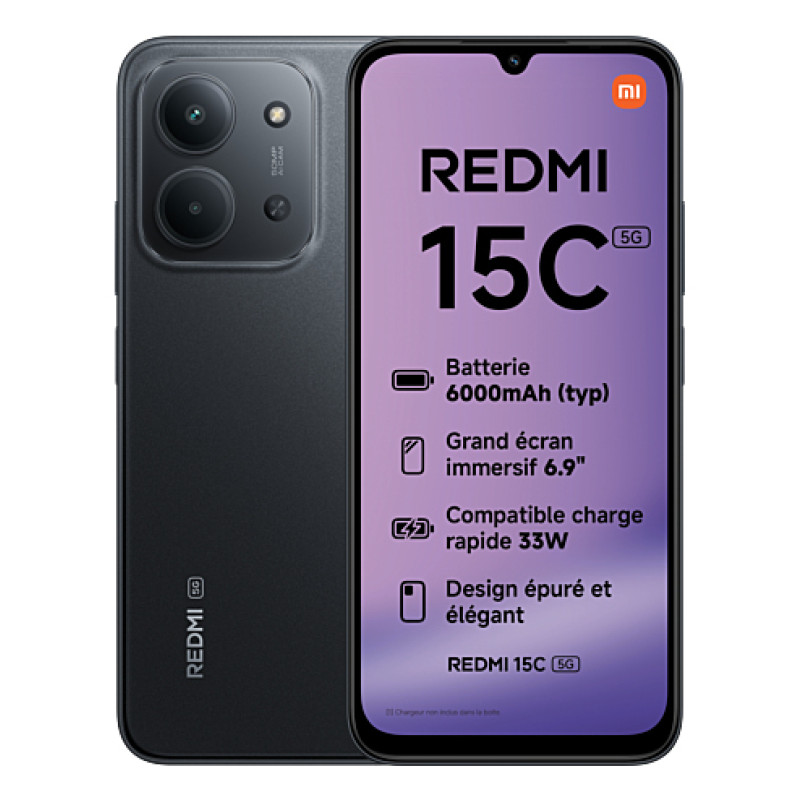 Xiaomi 6932554458614 Redmi 15C 5G, 17,5 cm (6.9"), 1600 x 720 Pixeles, 4 GB, 256 GB, 50 MP, Negro