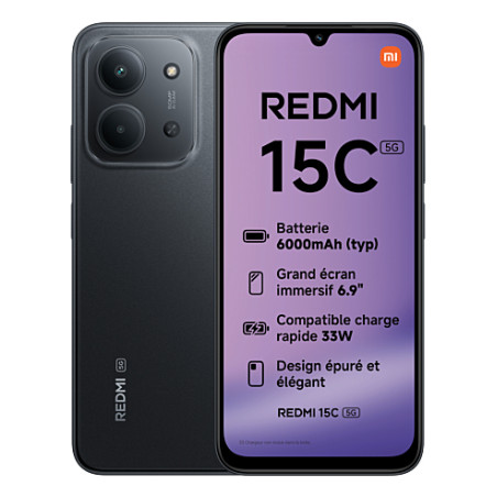 Xiaomi 6932554458614 Redmi 15C 5G, 17,5 cm (6.9"), 1600 x 720 Pixeles, 4 GB, 256 GB, 50 MP, Negro