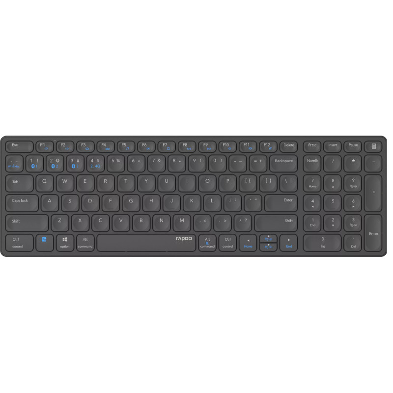 Rapoo 00215871 00215871, Completo (100%), Inalámbrico, RF Wireless + Bluetooth, QWERTY, Negro