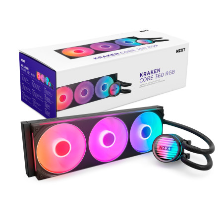 NZXT RL-KR36C-B1 Kraken Core 360 RGB, Kit de refrigeración líquida, 12 cm, 500 RPM, 2400 RPM, 75,05 m³/h, Negro
