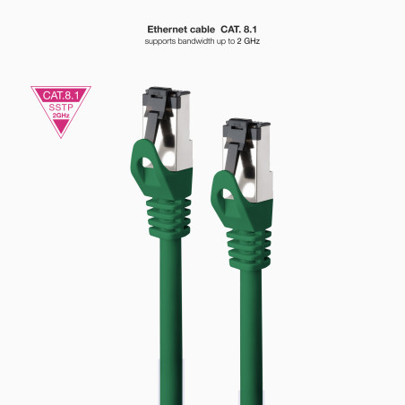 Nanocable 10.20.2000-GR Cable de Red Latiguillo Cat.8.1 2GHz LSZH SSTP AWG26, Verde, 0.5 m, 0,5 m, Cat8.1, S/FTP (S-STP),